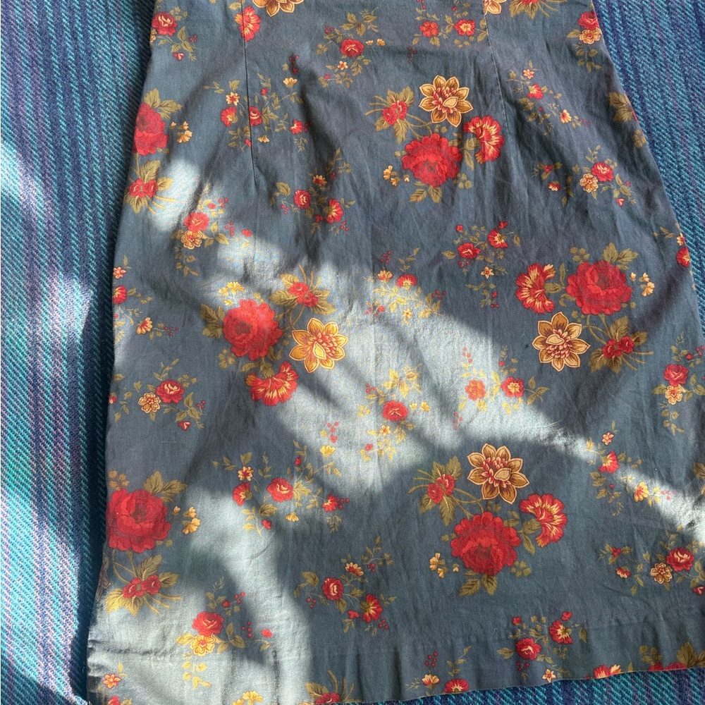 Ralph Lauren Blue Mini Babydoll Dress with Red Floral Print - Picture 3 of 13
